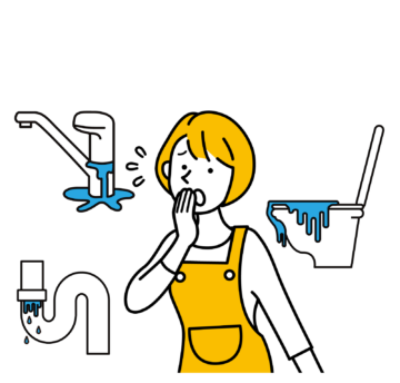水のトラブルに焦るエプロン女性